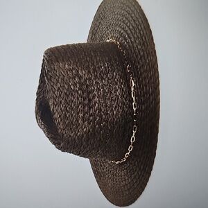 NWT Vince Camuto Chain Trim Oversize Panama Hat One Size Chocolate